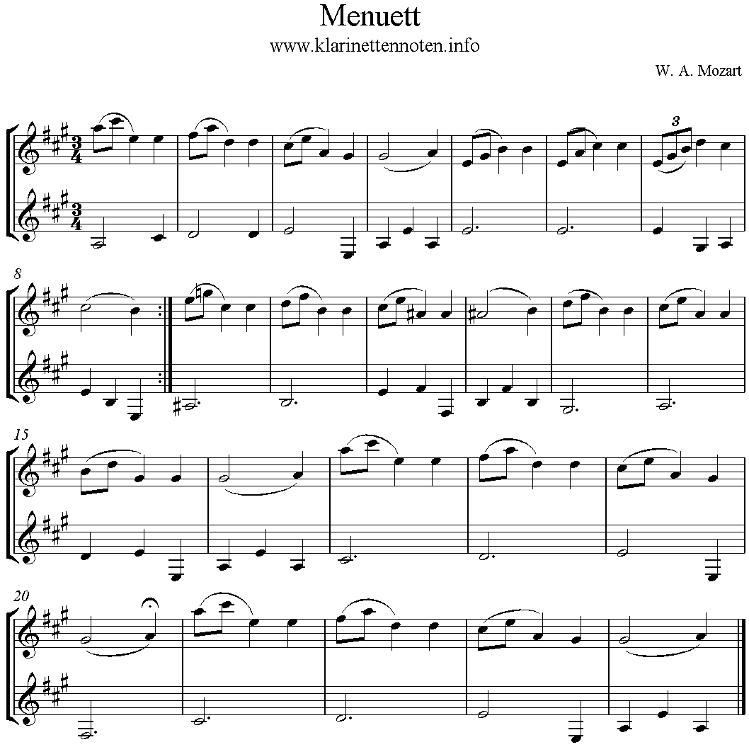 Mozart Menuett KV2, Klarinette Duett, Duo